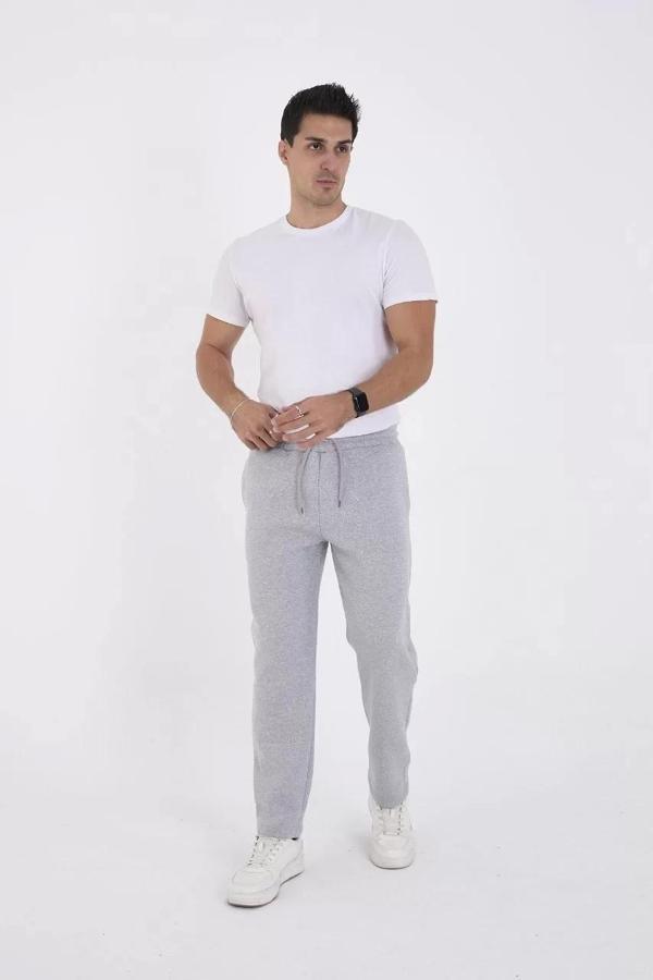 Unisex Üç İplik Basic Eşofman Özel Tasarım Pantolon - Gri - Image 1