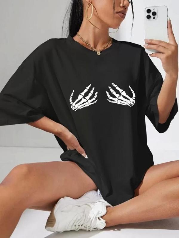 Baskılı Kadın T-shirt - Siyah - Image 1