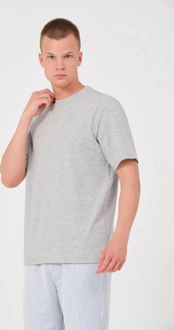 Unisex Düz Biskilet Yaka Oversize T-shirt - Gri - Image 1