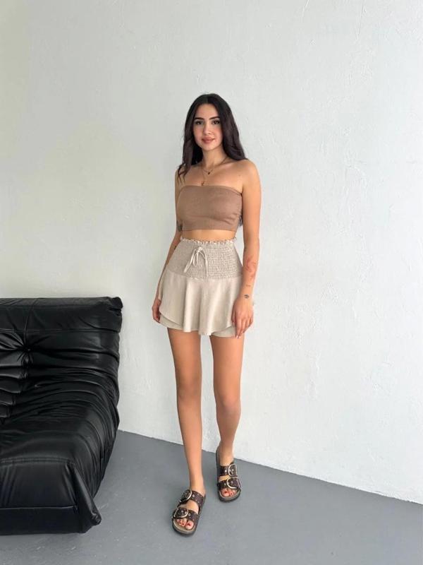 Ayrobin Şortlu Etek - Bej - Image 1
