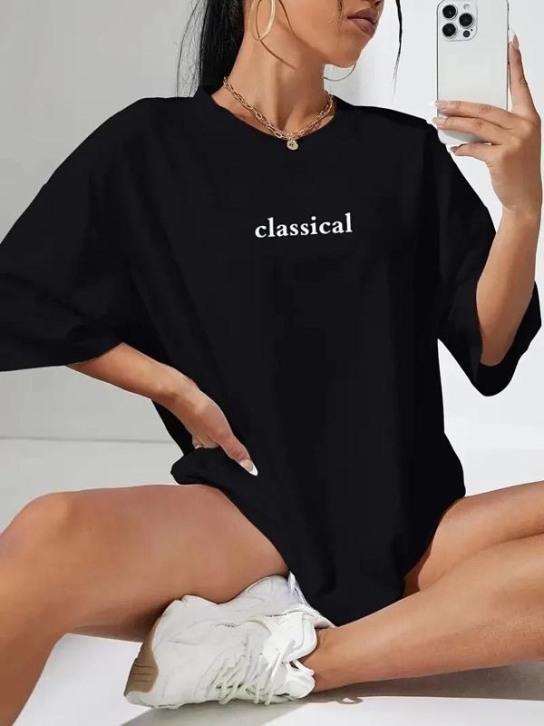 20/1 Penye Compack Classical Baskılı Siyah Oversize Tişort - Siyah - Image 1