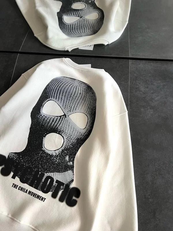 Kışlık Bisiklet Yaka Baskılı SweatShirt - Beyaz - Image 1