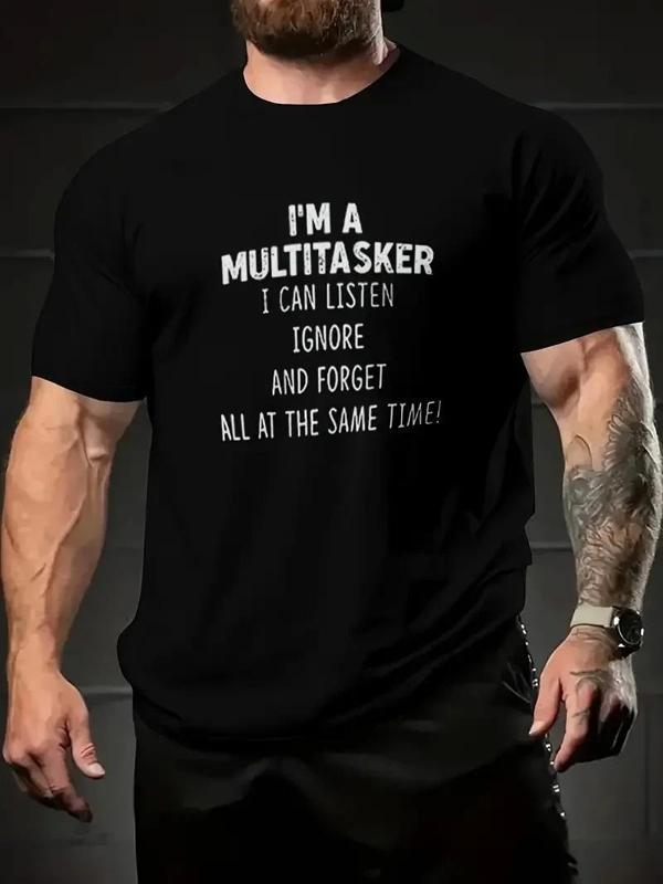 Erkekler İçin Tişörtler, Komik 'Multitasker' Baskılı Tişört, Yaz İlkbahar Sonbahar İçin Günlük Kısa  - Image 1