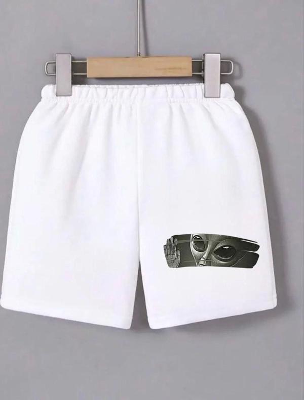 Kadın Beli Lastikli Baskılı Mini Şort - Beyaz - Image 1