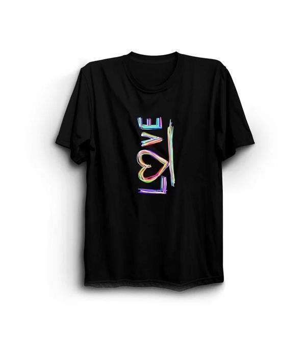Sevgililer Günü İçin Özel Tasarım Love Baskılı T-shirt - Siyah - Image 1