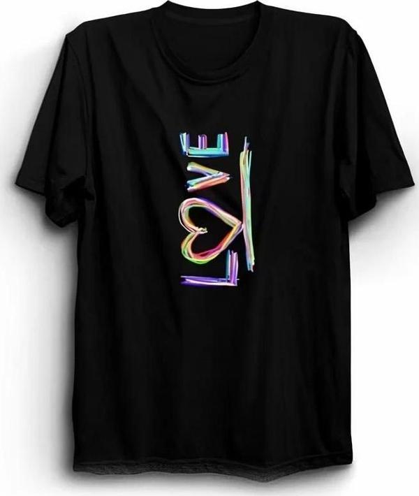 Sevgililer Günü İçin Özel Tasarım Love Baskılı T-shirt - Siyah - Image 1