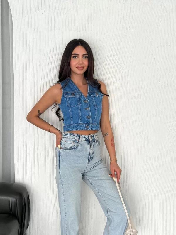 Kot Jeans Kadın Yelek - Mavi - Image 1