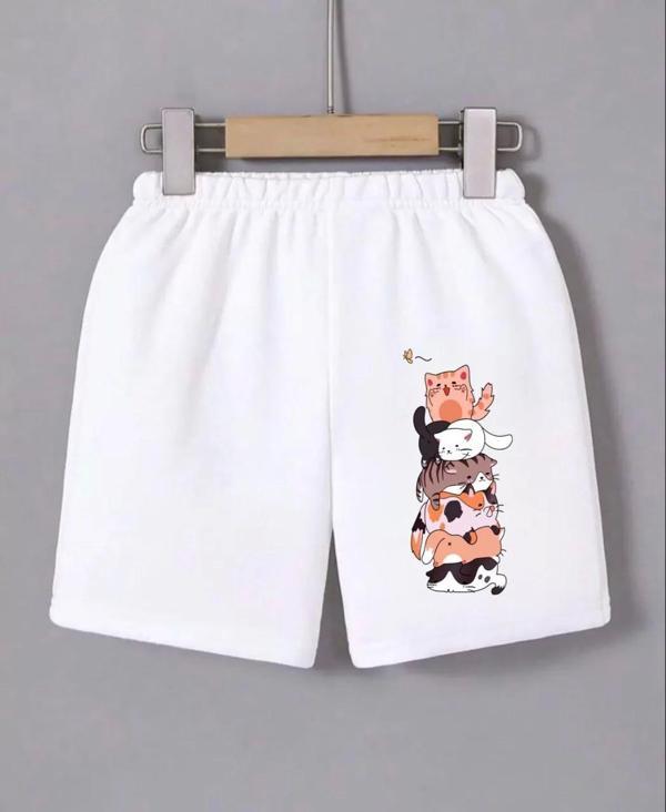 Kadın Beli Lastikli Baskılı Mini Şort - Beyaz - Image 1