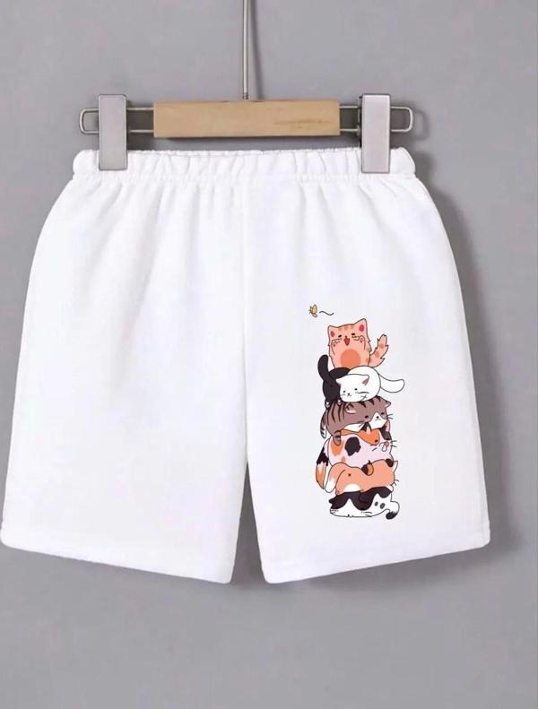 Kadın Beli Lastikli Baskılı Mini Şort - Beyaz - Image 1