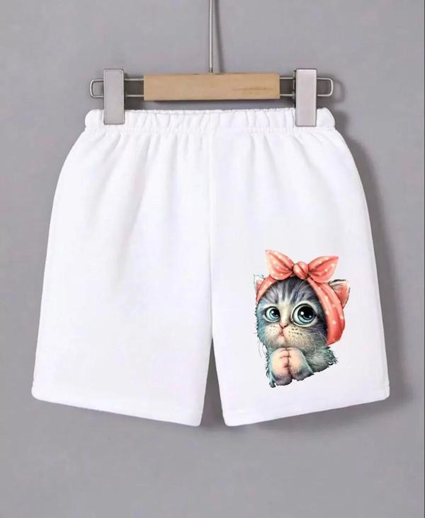 Kadın Beli Lastikli Baskılı Mini Şort - Beyaz - Image 1