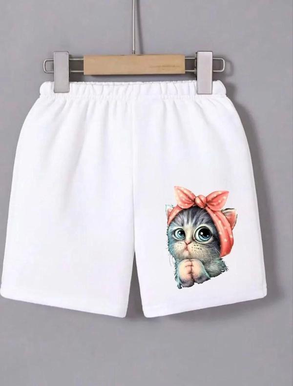 Kadın Beli Lastikli Baskılı Mini Şort - Beyaz - Image 1