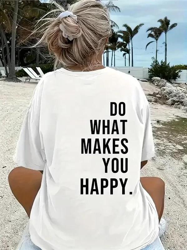 Do What Makes You Happy Unisex Linemen Oversize Baskılı T-shirt - Beyaz - Image 1
