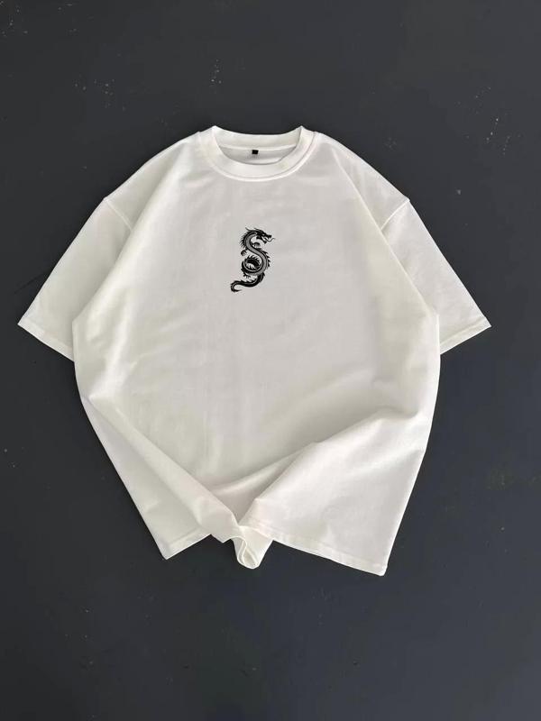 Baskılı Oversize Bisiklet Yaka T-shirt - Beyaz - Image 1