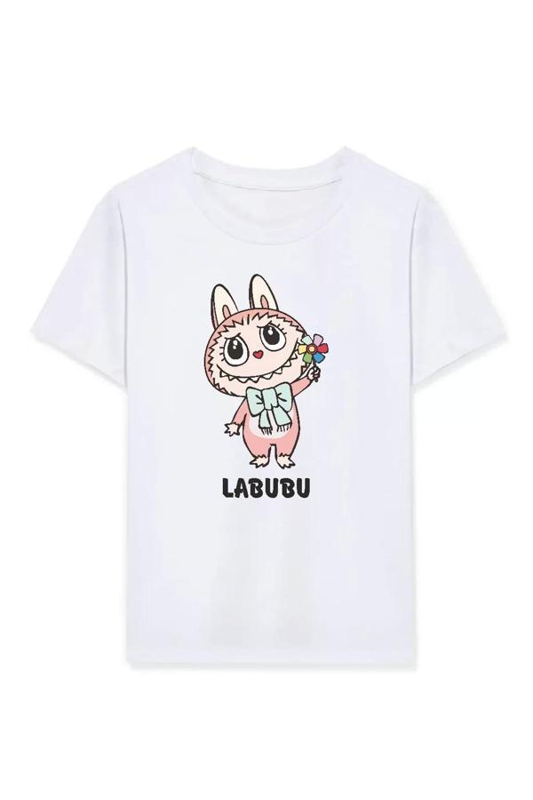 Kız Labubu Çocuk Baskılı T-Shirt - Beyaz - Image 1