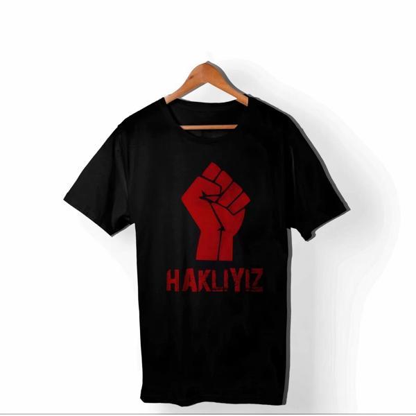 1 Mayıs Emekçilerimiz İçin Özel Tasarım HAKLIYIZ Baskılı T-shirt - Siyah - Image 1
