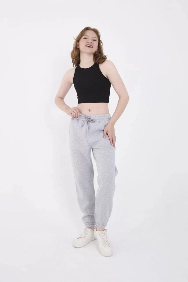 Üç İplik Basic Lastikli Eşofman Pantolon - Gri - Image 1