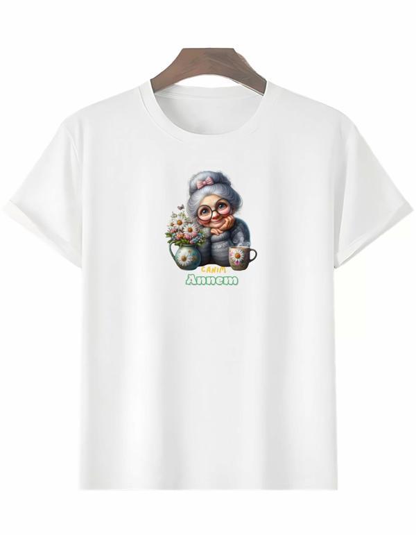 Anneler Gününe Özel Tasarım Canım Annem Baskılı T-shirt - Beyaz - Image 1