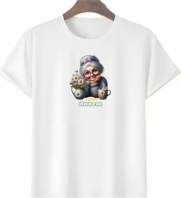 Anneler Gününe Özel Tasarım Canım Annem Baskılı T-shirt - Beyaz - Image 1