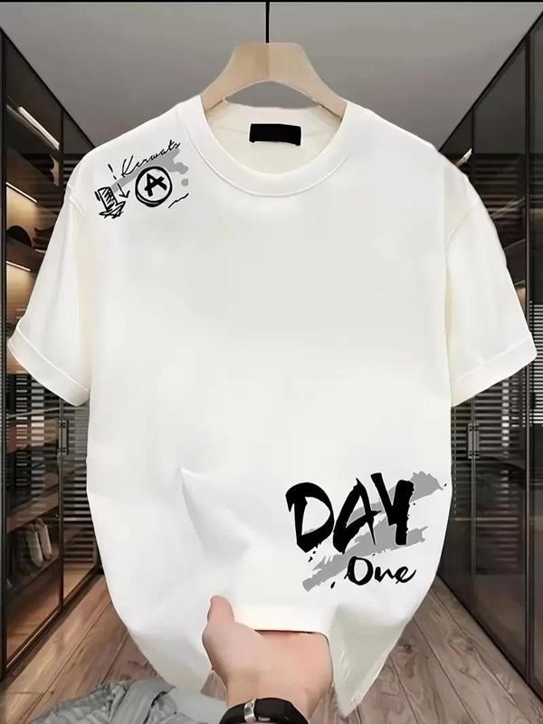 Day One Baskılı Oversize Bisiklet Yaka T-shirt - Beyaz - Image 1