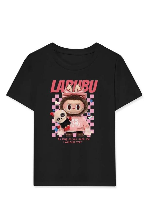 Kız Labubu Çocuk Baskılı T-Shirt - Siyah - Image 1