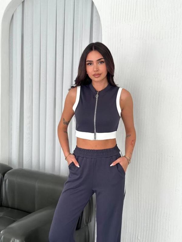 Osy Modal Yumuşak Dokulu Kumaş Tam Fermuarlı Crop Pantalon İkili Takım - Antrasit - Image 1