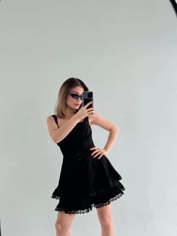 Mini Askılı Elbise - Siyah - Image 1