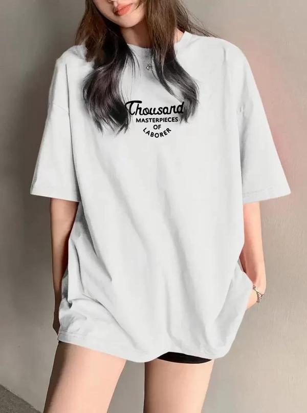 Thousand Ön Arka Baskılı Oversize Bisiklet Yaka T-shirt - Beyaz - Image 1