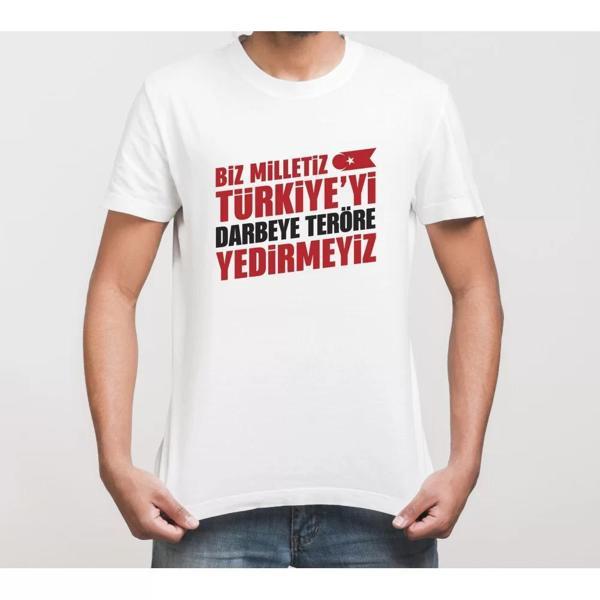 15 Temmuza Özel Tasarım YEDİRMEYİZ Baskılı T-shirt - Beyaz - Image 1