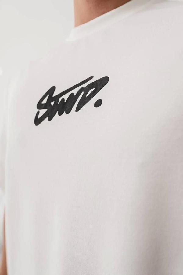 Erkek Baskılı Oversize T-shirt - Beyaz - Image 1