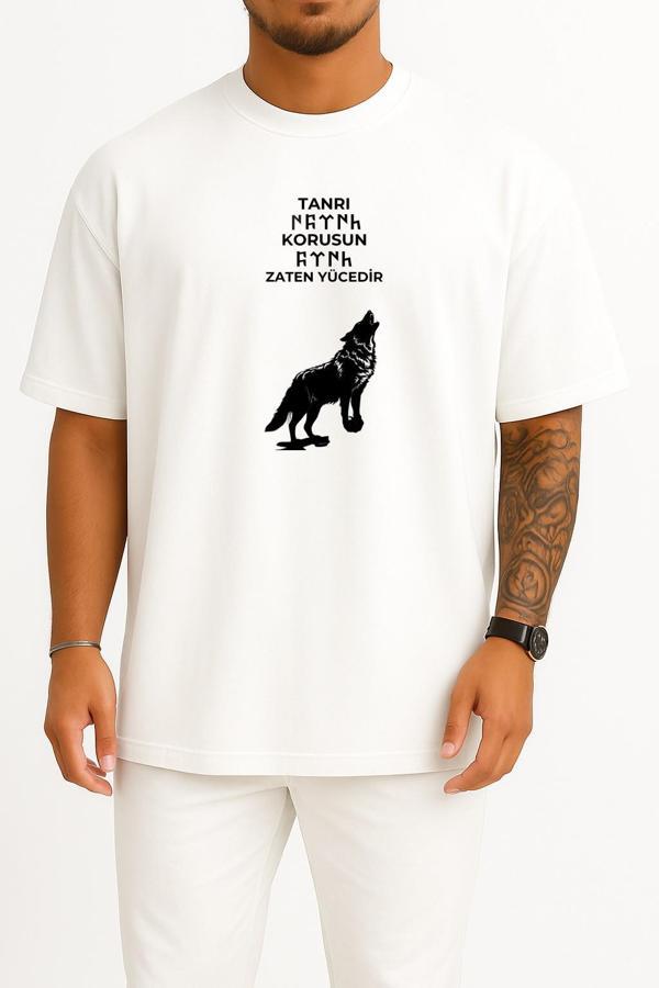 Oversize Göktürk Tanrı Türkü Korusun Göğüs Tasarımlı Unisex T-Shirt - Image 1