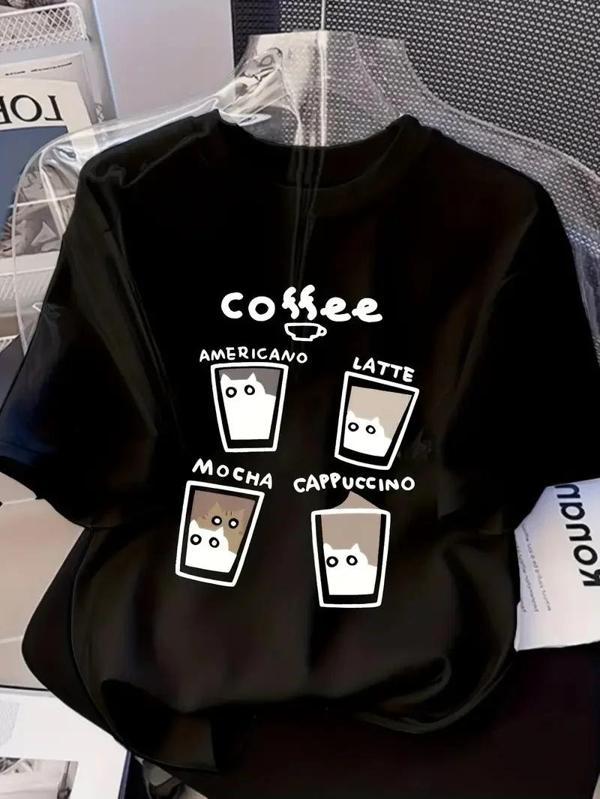 20/1 Penye Compack Baskılı Oversize Bisiklet Yaka Kısa Kol Yazlık T-shirt - Siyah - Image 1