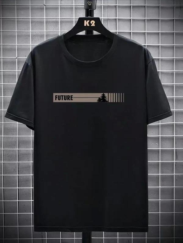 20/1 Penye Compack FUTRE Baskılı Oversize Kısa Kol Bisiklet Yaka T-shirt - Siyah - Image 1