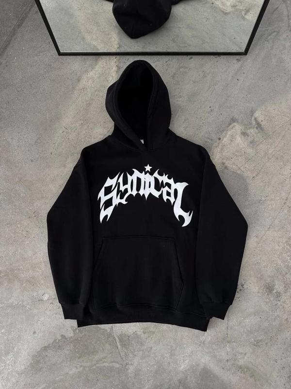 Üç İplik Kapüşonlu Baskılı Oversize SweatShirt- Siyah - Image 1