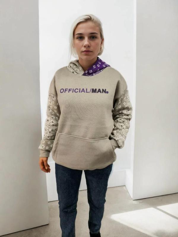 Kadın Baskılı Kapüşonlu Sweatshirt - Gri - Image 1