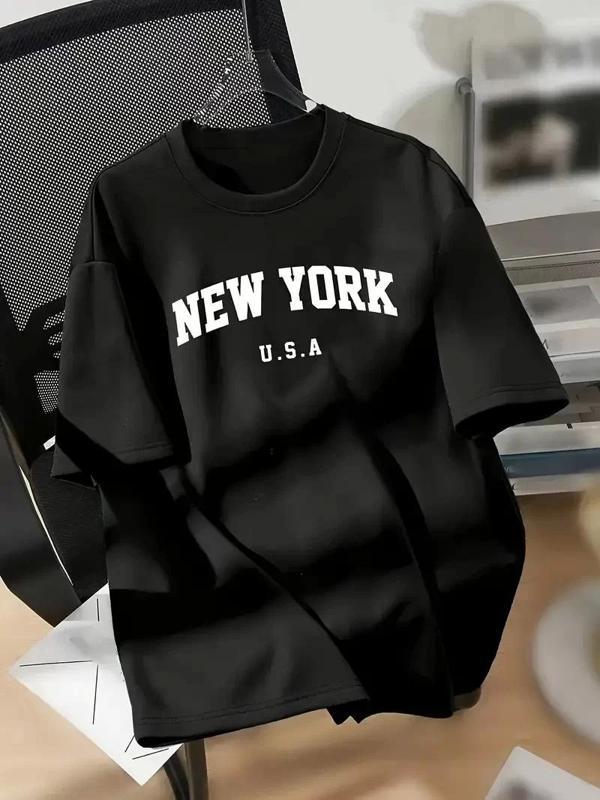 20/1 Penye Compack New York Baskılı Oversize Kısa Kol Bisiklet Yaka T-shirt - Siyah - Image 1