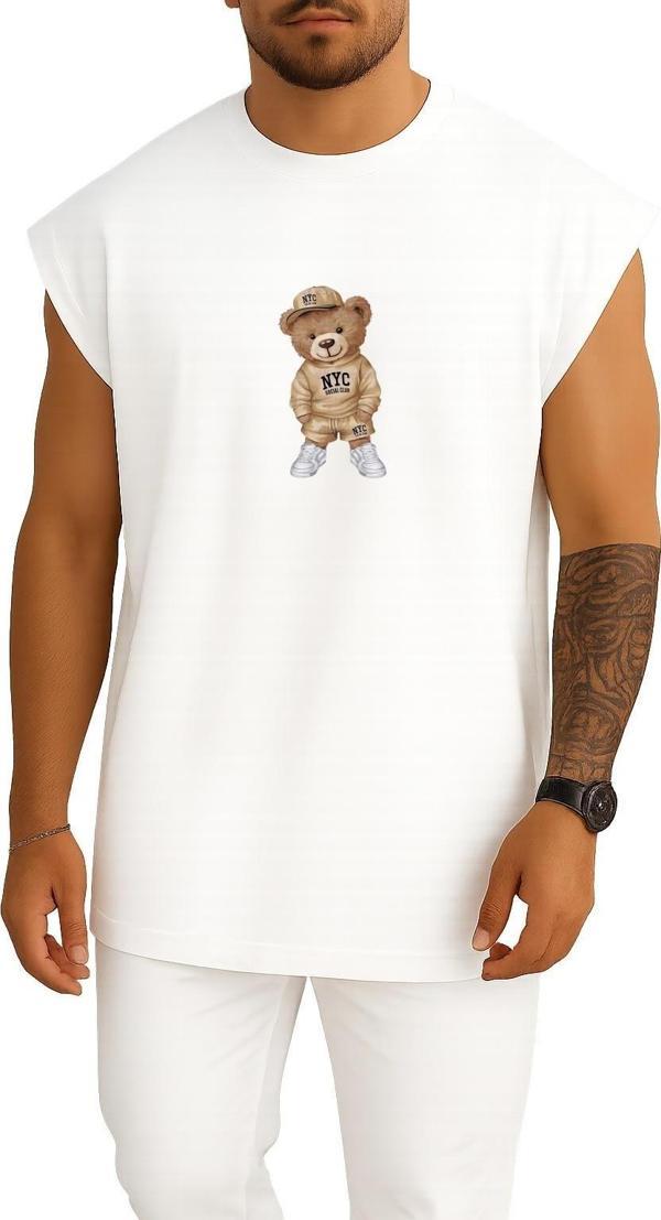 Oversize Pofuduk Cool Teddy Bear Göğüs Tasarımlı Atlet - Image 1