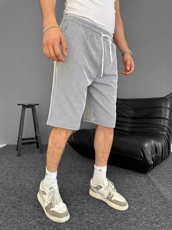 Su Yolu Çizgili Ön Arka Cepli Şort Yazlık Nefes Alabilir - Gri - Image 1