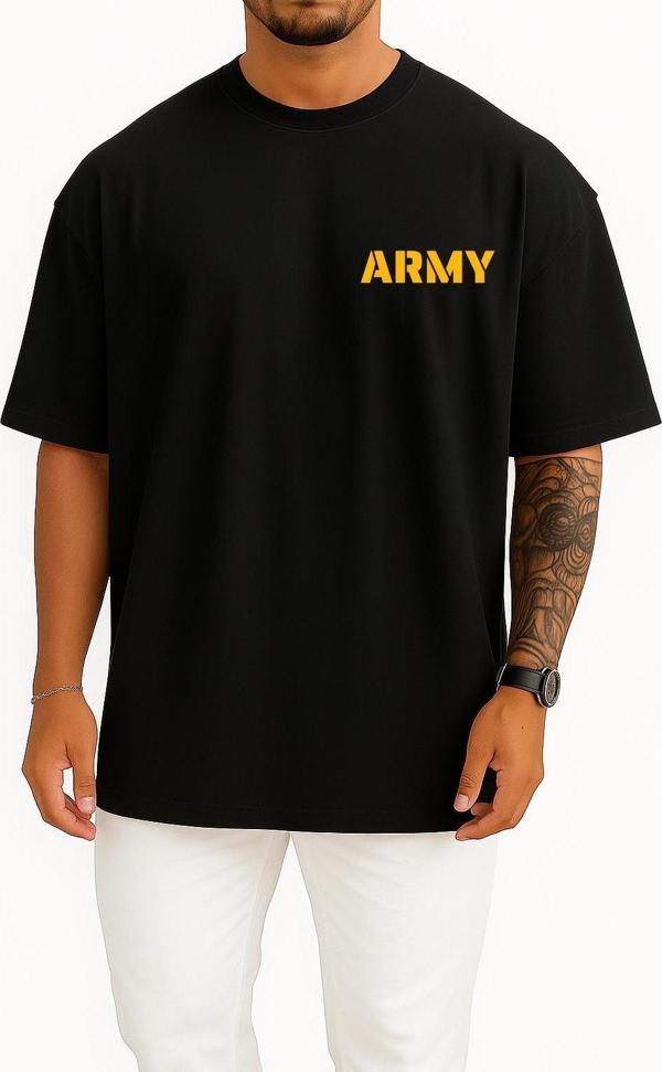 Oversize Army Cep Tasarımlı Unisex T-Shirt - Image 1
