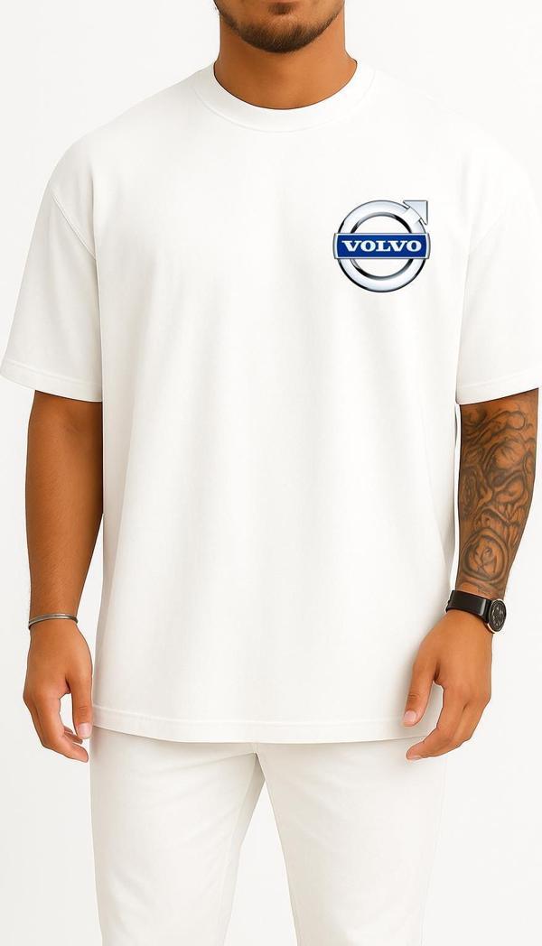 Oversize Volvo Logo Cep ve Sırt Tasarımlı Unisex T-Shirt - Image 1