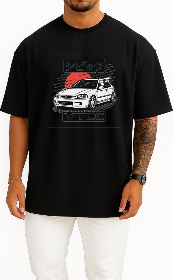 Oversize Honda Vtec Göğüs Tasarımlı Unisex T-Shirt - Image 1