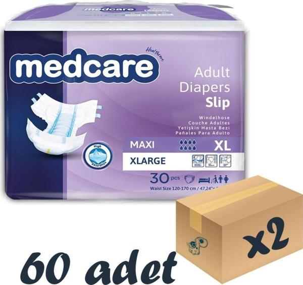 Medcare Maxi Bel Bantlı Hasta Bezi 8 Damla XLarge En Büyük Boy XL Beden 30'lu 2 Paket 60 Adet - Image 1