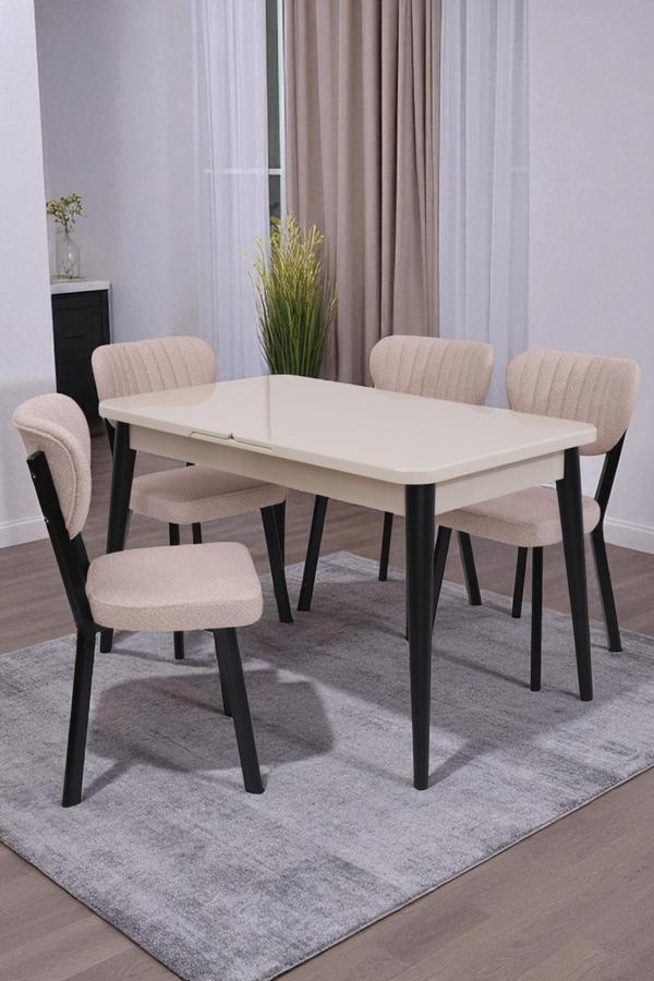 Yakamoz Kum Beji Elma MDF Mutfak Masa Sandalye Takımı 80x130 - Image 1