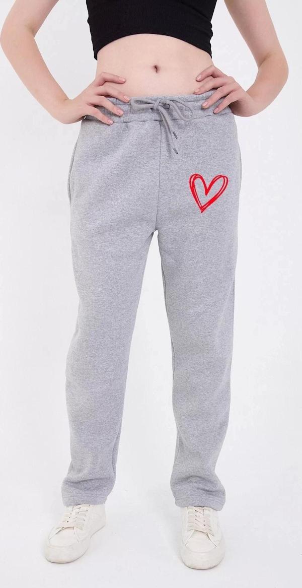 Oversize Boru Paça Baskılı Eşofman Pantolon - Gri - Image 1