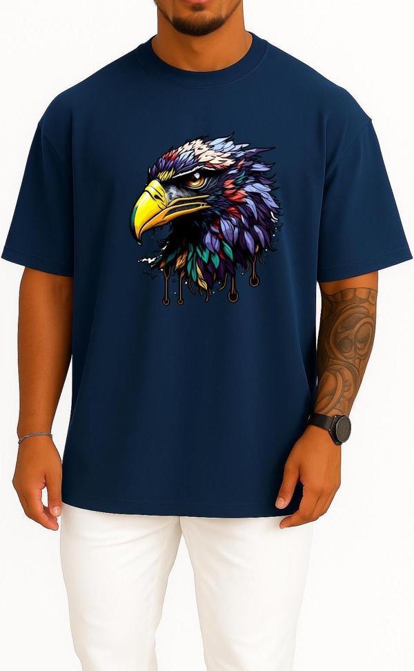 Oversize Illustration Of Eagle Head Göğüs ve Sırt Tasarımlı Unisex T-Shirt - Image 1