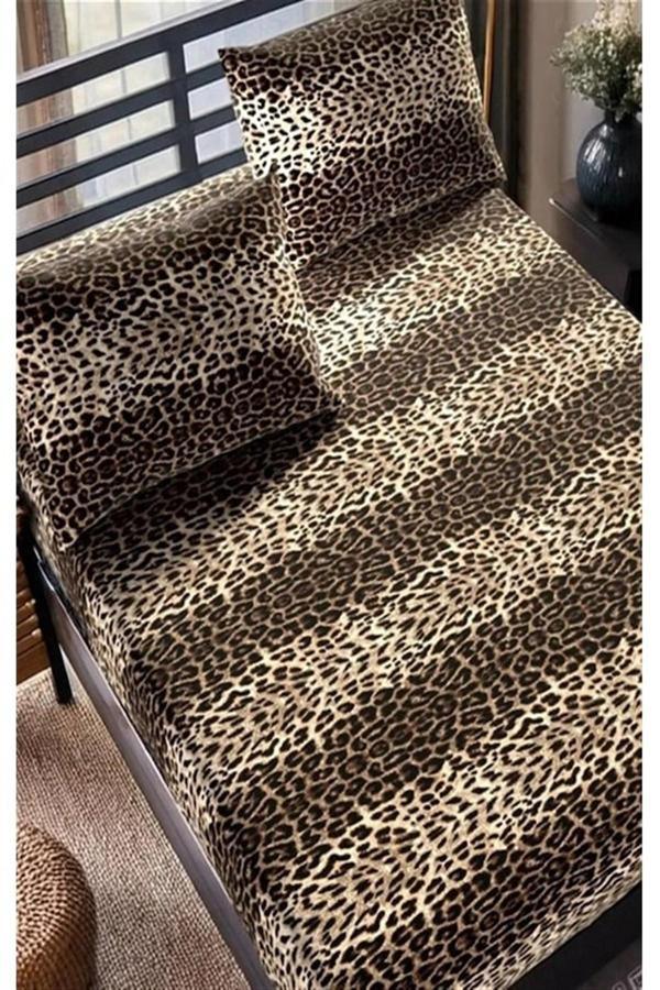 More Home Tek Kişilik Lastikli Çarşaf Seti + Yastık Kılıfı  Lepardesenli - Image 1
