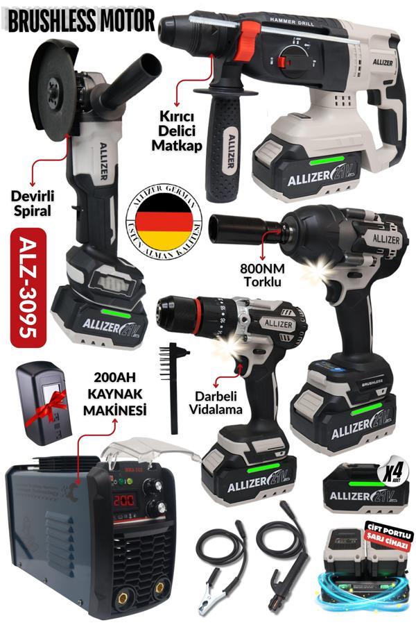 ALLIZER ALZ-3095 Brushless Set – 4’lü Akülü El Aleti + 200AH Kaynak Makinesi, Alman Kalitesi - Image 1