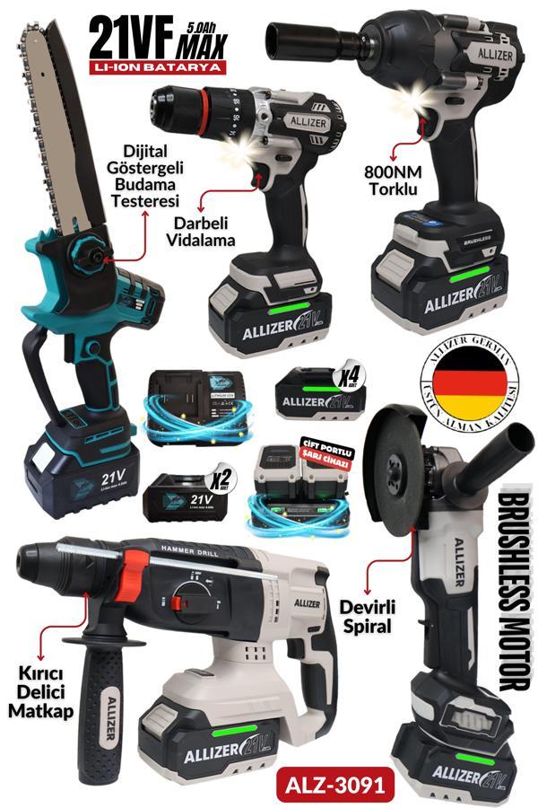 ALLIZER ALZ-3091 Brushless Set – 4’lü Akülü El Aleti + Dijital Budama Testeresi, Alman Kalitesi - Image 1