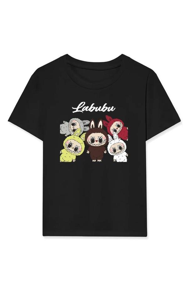 Kız Labubu Çocuk Baskılı T-Shirt - Siyah - Image 1
