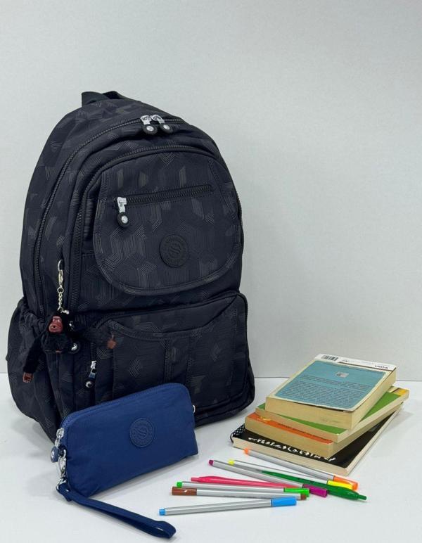 Unisex Suya Dayanıklı Krinkıl Kumaş Laptop Bölmeli Sırt Çantası Ve Askılı Kalemlik - Image 1