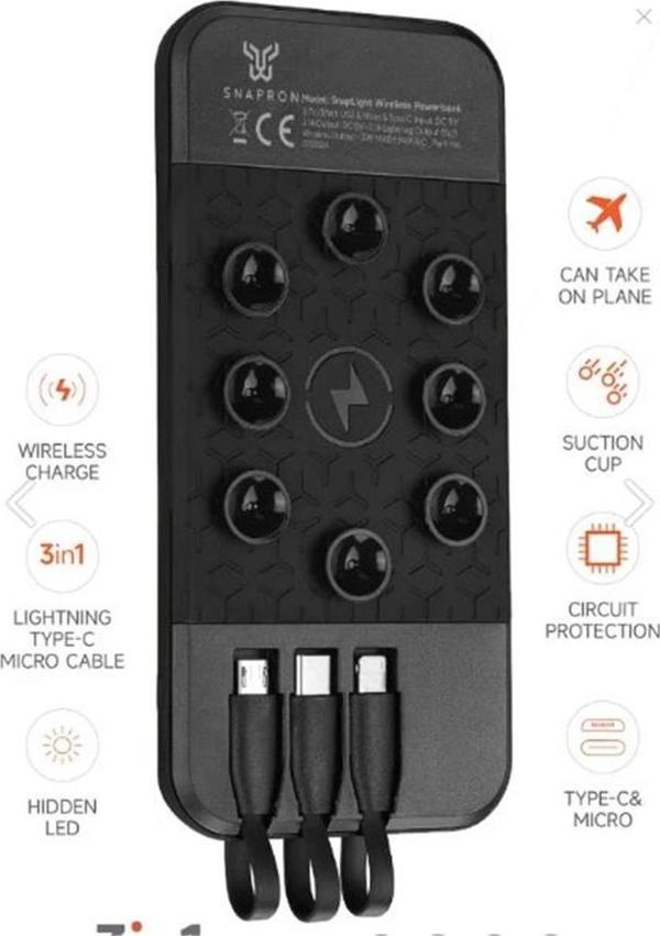 Snapron SNP-3003 10.000 Mah Vantuzlu Wireless Kablosuz ve 3in1 Kablolu Powerbank - Image 1